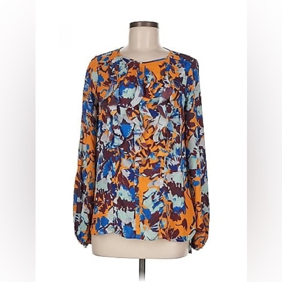 Prabal Gurung Collective Ochre Floral Ruffle Front Blouse size 10 quiet luxury - Picture 1 of 8